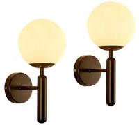 CSBH Wall Sconce Light Set of 2,Led Remote Control Battery Operated Indoor Wireless Metal Wall Light Fixture,Modern Golden Globe Glass Wall Lamp for Bedside Bedroom Bathroom Loft Wall Decor