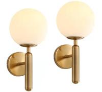 CSBH Wall Sconce Light Set of 2,Led Remote Control Battery Operated Indoor Wireless Metal Wall Light Fixture,Modern Golden Globe Glass Wall Lamp for Bedside Bedroom Bathroom Loft Wall Decor