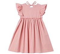 Csbks Toddler Baby Girls' Cotton-Linen Sundress with Ruffle Halter Sleeveless and Swing Dress Dusty Pink 120
