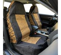 CSCOMFY Tactical Seat Covers for Cars Trucks SUV Van, Universal Canvas Multi-Pockets Organizers Rain Defender, Waterproof Seat Protectors Front Pair - Tan Black