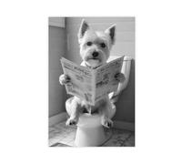 CSESTCGN Funny Bathroom Westie Dog Art Poster Canvas Poster Wall Art Decor Print Picture Paintings for Living Room Bedroom Decoration 12x18inch(30x45cm)