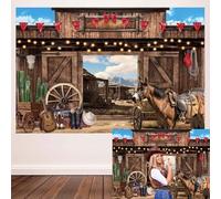 CSFENPPAO Western Cowboy Backdrop Banner Cowboy Theme Backdrop Wild West Wooden Barn Horse Photography Background 7x5FT Western Rodeo Kids Birthday Party Decor Photo Booths