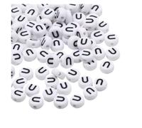 CSFFA 50/100/200pcs/lot 7x4mm White Round A-Z Alphabet Letter Acrylic Loose Spacer Beads for Jewelry Making DIY Bracelet Accessories(U_100pcs)
