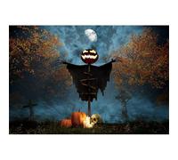CSFOTO 5x3ft Evil Pumpkin Scarecrow Horror Halloween Decoration Backdrop Foggy Night Haunted Forest Cemetery Background for Halloween Party Photo Booth Props Decoration