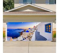 CSFOTO 6x13ft Greece Santorini Garage Door Decoration Banner Oia Village Blue Shoreline Background Garage Decoration Murals Greece Theme Party Decoration Props Photo Wallpaper