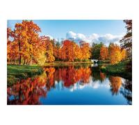 CSFOTO 7x5ft Autumn Park Backdrop Blue Sky White Cloud Lake Grass Beautiful Nature Scenery Backdrop for Photography Holiday Vacation Photo Wallpaper