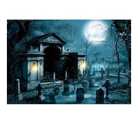 CSFOTO 7x5ft Halloween Graveyard Backdrop Spooky Moonlit Night Scary Haunted Forest Cemetery Background for Halloween Party Photo Booth Props Decoration