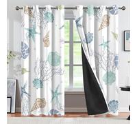 CSFOTO Coastal Nautical Blackout Curtains 2 Panels White Beach Starfish Seashell Thermal Insulated Curtains Ocean Theme Coral Print Window Drapes Decor for Living Room Bedroom Nursery, 29x55 Inches