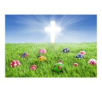 CSFOTO Easter Backdrop 5x3ft Easter Photography Backdground Easter Painted Eggs Backdrop Holy Light Cross Spring Grassland Kids Newborn Portrait Photo Backdrop Studio Props