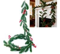 CSGHMM 6-Foot Christmas Pine Needle Wreath with Red Berries,Green Plant Wreath,New Year's and Winter Christmas Home Decoration.