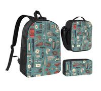 CSGJMYGS Barber shop Backpack Set 3 PCS - 17 Inch Laptop Backpack with Lunch Bag, Waterproof Daypack Insulated Lunch Box Large Capacity Coin Pouch Personalized Gift