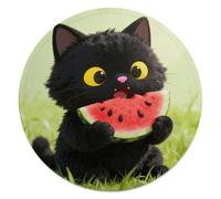 CSGJMYGS Black Cat Eating Watermelon Round Flannel Throw | 59.1 Inch Single Sided Circular Soft Blanket, Compact Foldable Flannel Spread for All Indoor Outdoor Rest Moments