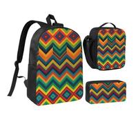 CSGJMYGS Chevron Wallpaper Backpack Set 3 PCS - 17 Inch Laptop Backpack with Lunch Bag, Waterproof Daypack Insulated Lunch Box Large Capacity Coin Pouch Personalized Gift
