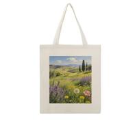 CSGJMYGS Clear Flower Fields Cotton Polyester Blend Canvas Tote Bag