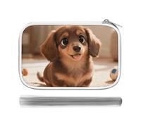 CSGJMYGS Cute Colored Coffee Dachshund Multi-Functional PU Pen Case, Waterproof Zipper Stationery Organizer, Portable Storage Pouch for Office Supplies Cosmetics Travel Accessories And Daily Use
