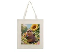 CSGJMYGS Cute Flower Capybara Cotton Polyester Blend Canvas Tote Bag | Cute Flower Capybara Reusable Multipurpose Fabric Handbag for Shopping Daily Errands Carry All Storage Bag