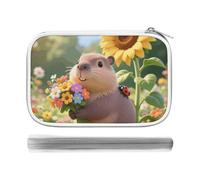 CSGJMYGS Cute Flower Capybara Multi-Functional PU Pen Case, Waterproof Zipper Stationery Organizer, Portable Storage Pouch for Office Supplies Cosmetics Travel Accessories And Daily Use