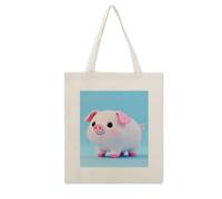 CSGJMYGS Cute Pig Cotton Polyester Blend Canvas Tote Bag | Cute Pig Reusable Multipurpose Fabric Handbag for Shopping Daily Errands Carry All Storage Bag