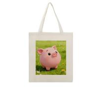 CSGJMYGS Cute Pigs Characters Pink Cotton Polyester Blend Canvas Tote Bag