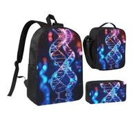 CSGJMYGS DNA Genetic Helix Backpack Set 3 PCS - 17 Inch Laptop Backpack with Lunch Bag, Waterproof Daypack Insulated Lunch Box Large Capacity Coin Pouch Personalized Gift
