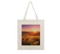 CSGJMYGS Flower Field Flying Song Cotton Polyester Blend Canvas Tote Bag