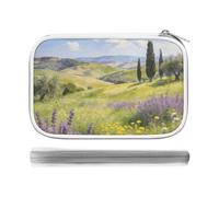 CSGJMYGS Flower Fields And Clear Mountains Multi-Functional PU Pen Case, Waterproof Zipper Stationery Organizer, Portable Storage Pouch for Office Supplies Cosmetics Travel Accessories And Daily Use