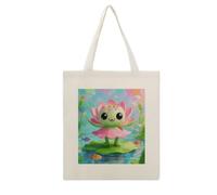 CSGJMYGS Green Pink Lotus Cotton Polyester Blend Canvas Tote Bag