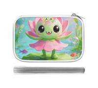 CSGJMYGS Green Pink Lotus Multi-Functional PU Pen Case, Waterproof Zipper Stationery Organizer, Portable Storage Pouch for Office Supplies Cosmetics Travel Accessories And Daily Use