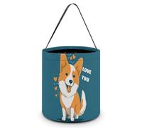 CSGJMYGS Halloween Trick Or Treat Buckets Corgi I Love You Candy Bucket Reusable Halloween Bakset Tote Bag for Kids Party Supplies Favors Storage Goodie Bucket Best Halloween Party Gifts, White, One