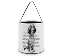 CSGJMYGS Halloween Trick Or Treat Buckets Dachshund Music Notes Candy Bucket Reusable Halloween Bakset Tote Bag for Kids Party Supplies Favors Storage Goodie Bucket Best Halloween Party Gifts, White,