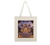 CSGJMYGS House Purple Gold Ramadan Cotton Polyester Blend Canvas Tote Bag | House Purple Gold Ramadan Reusable Multipurpose Fabric Handbag for Shopping Daily Errands Carry All Storage Bag