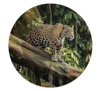 CSGJMYGS Jaguar Cat on Tree Trunk Round Flannel Throw | 59.1 Inch Single Sided Circular Soft Blanket, Compact Foldable Flannel Spread for All Indoor Outdoor Rest Moments