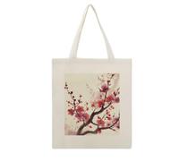 CSGJMYGS Japanese Spring Plum Floral Cotton Polyester Blend Canvas Tote Bag