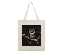 CSGJMYGS Late Night Owl Cotton Polyester Blend Canvas Tote Bag | Late Night Owl Reusable Multipurpose Fabric Handbag for Shopping Daily Errands Carry All Storage Bag
