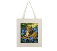 CSGJMYGS Leopard Blue Flowers Cotton Polyester Blend Canvas Tote Bag