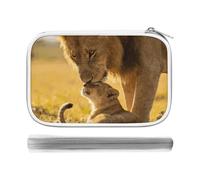 CSGJMYGS Lion Dad To Son Multi-Functional PU Pen Case, Waterproof Zipper Stationery Organizer, Portable Storage Pouch for Office Supplies Cosmetics Travel Accessories And Daily Use