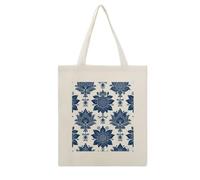 CSGJMYGS Navy Ethnic Floral Cotton Polyester Blend Canvas Tote Bag