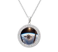 CSGJMYGS Necklace Round Coin Pendant Necklace Charm Round Pendant Necklaces | International Space Station Picture Fashion jewelry necklace, charm circle chain pendant for women men wife