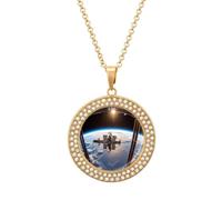 CSGJMYGS Necklace Round Coin Pendant Necklace Charm Round Pendant Necklaces | International Space Station Picture Fashion jewelry necklace, charm circle chain pendant for women men wife