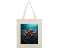 CSGJMYGS Ocean Animal Octopus Cotton Polyester Blend Canvas Tote Bag | Ocean Animal Octopus Reusable Multipurpose Fabric Handbag for Shopping Daily Errands Carry All Storage Bag