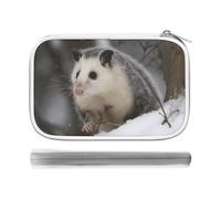 CSGJMYGS Opossum In Snow Multi-Functional PU Pen Case, Waterproof Zipper Stationery Organizer, Portable Storage Pouch for Office Supplies Cosmetics Travel Accessories And Daily Use