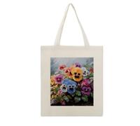 CSGJMYGS Pansy Flowers Cotton Polyester Blend Canvas Tote Bag | Pansy Flowers Reusable Multipurpose Fabric Handbag for Shopping Daily Errands Carry All Storage Bag