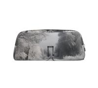 CSGJMYGS Pencil Case Leather Pencil Pouch Snowy Train Tracks Pencil Bags Large Capacity Pencil Organizer with Zipper Portable Travel Makeup Bag Desktop Stationery Organizer for Women Men