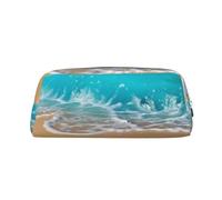 CSGJMYGS Pencil Case Leather Pencil Pouch Tropical Blue Sea Beach Pencil Bags Large Capacity Pencil Organizer with Zipper Portable Travel Makeup Bag Desktop Stationery Organizer for Women Men