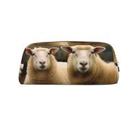 CSGJMYGS Pencil Case Leather Pencil Pouch Two white sheep Pencil Bags Large Capacity Pencil Organizer with Zipper Portable Travel Makeup Bag Desktop Stationery Organizer for Women Men