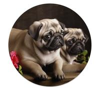 CSGJMYGS Puppys Pug Round Flannel Throw | 59.1 Inch Single Sided Circular Soft Blanket, Compact Foldable Flannel Spread for All Indoor Outdoor Rest Moments