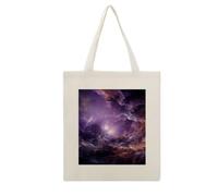 CSGJMYGS Purple Galaxy Cotton Polyester Blend Canvas Tote Bag | Purple Galaxy Reusable Multipurpose Fabric Handbag for Shopping Daily Errands Carry All Storage Bag