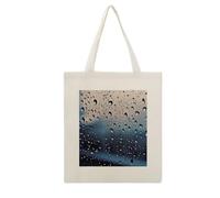 CSGJMYGS Rain Drops on Glass Cotton Polyester Blend Canvas Tote Bag | Rain Drops on Glass Reusable Multipurpose Fabric Handbag for Shopping Daily Errands Carry All Storage Bag