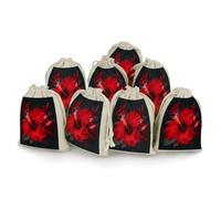 CSGJMYGS Reusable Burlap Gift Bag 8Pcs, Natural Cotton Linen Drawstring Bag | Red Hibiscus Flowers Muslin Bag Small Sachet Bag Fashion Jewelry Pouch for Home Wedding Birthday Party Supplies