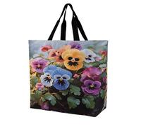 CSGJMYGS Reusable Grocery Tote Bags, Large Shoulder Shopping Bag for Women | Pansy Flowers grocery bags, casual tote handbag, washable foldable shoulder bag for work travel market